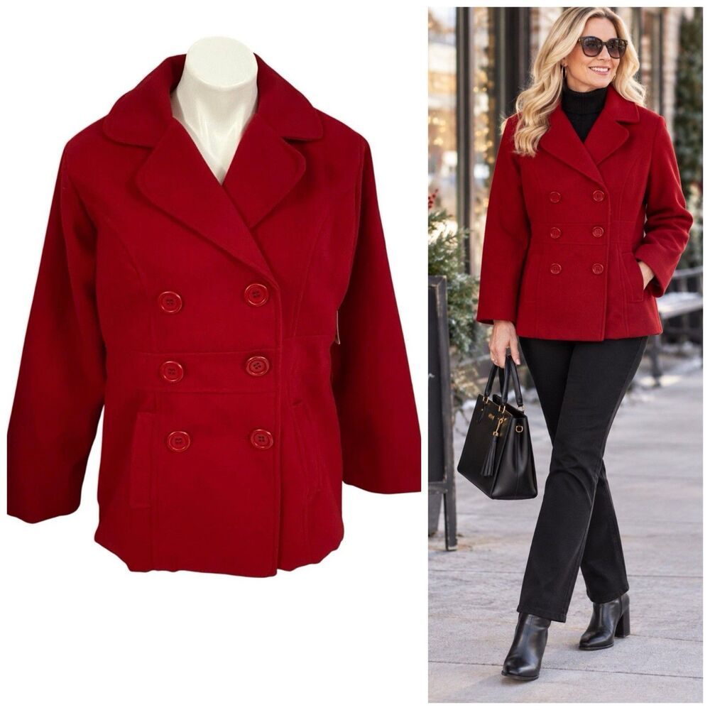 Flowers Peacoat Womens Sz XL Red Jacket Workwear Business Casual Office